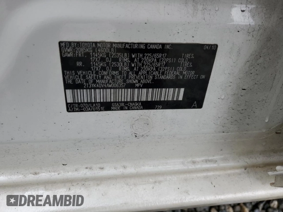 2010 Toyota RAV4 Limited with VIN 2T3YK4DV4AW006357, listed as a Copart auction lot 41661085 with 135,193 mi miles and Salvage title. Bid and sale history available at DreamBid. Image 15.