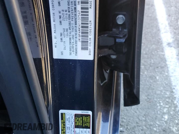 2019 Mazda 3 Preferred z VIN JM1BPAMM5K1137567, wystawiony jako Copart lot #87976435 z przebiegiem 44 188 mil mil oraz Szkoda całkowita • Salvage title. Historia ofert i sprzedaży dostępna na DreamBid. Obrazek 14.