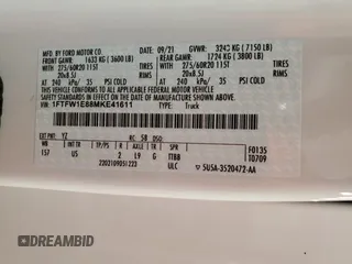 2021 Ford F-150 XL with VIN 1FTFW1E88MKE41611, listed as a Copart auction lot 61092115 with 83,277 mi miles and Salvage title. Bid and sale history available at DreamBid. Image 12.