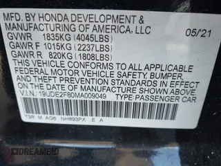 2021 Acura ILX Premium with VIN 19UDE2F80MA009049, listed as a IAAI auction lot 41573500 with 73,460 mi miles and . Bid and sale history available at DreamBid. Image 9.