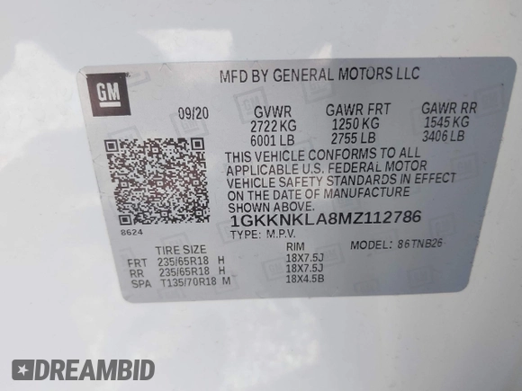 2021 GMC Acadia SLE z VIN 1GKKNKLA8MZ112786, wystawiony jako IAAI lot #41862068 z przebiegiem 37 197 mil mil oraz . Historia ofert i sprzedaży dostępna na DreamBid. Obrazek 9.
