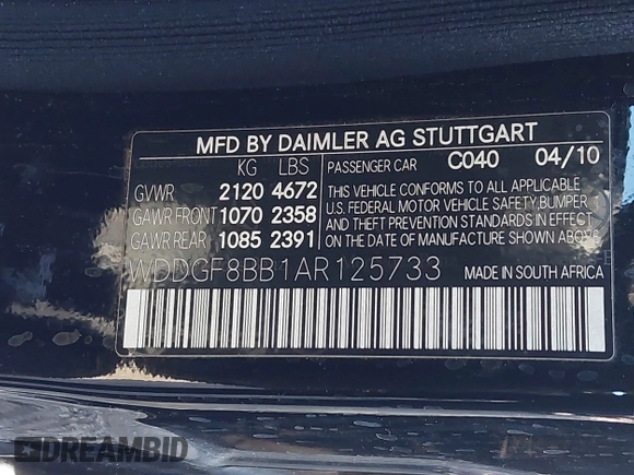 2010 Mercedes-Benz C 300 Sport with VIN WDDGF8BB1AR125733, listed as a IAAI auction lot 41837121 with 118,234 mi miles and . Bid and sale history available at carsss.com. Image 9.