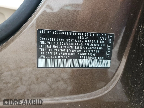 2014 Volkswagen Jetta TDI w/Premium/Nav с VIN 3VWLL7AJ8EM253721, выставлен на аукционе Copart как лот 61551515 с пробегом 155 745 миль миль и Чистый • Clean title. История ставок и продаж доступна на DreamBid. Изображение 12.