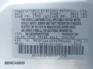 2017 Nissan Sentra S z VIN 3N1AB7AP9HY277592, wystawiony jako IAAI lot #42287903 z przebiegiem 186 876 mil mil oraz . Historia ofert i sprzedaży dostępna na DreamBid. Obrazek 9.