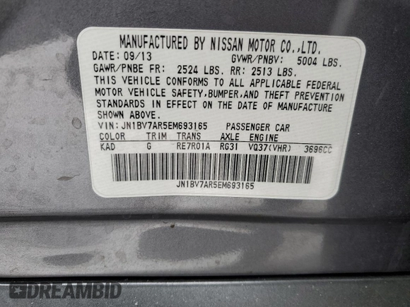 2014 Infiniti Q50 Premium with VIN JN1BV7AR5EM693165, listed as a Copart auction lot 44859235 with 0 mi miles and Salvage Title. Bid and sale history available at carsss.com. Image 12.