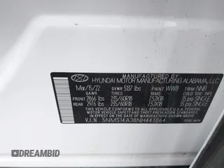 2022 Hyundai Santa Fe SE with VIN 5NMS14AJ8NH443864, listed as a IAAI auction lot 41892061 with 38,297 mi miles and . Bid and sale history available at DreamBid. Image 9.