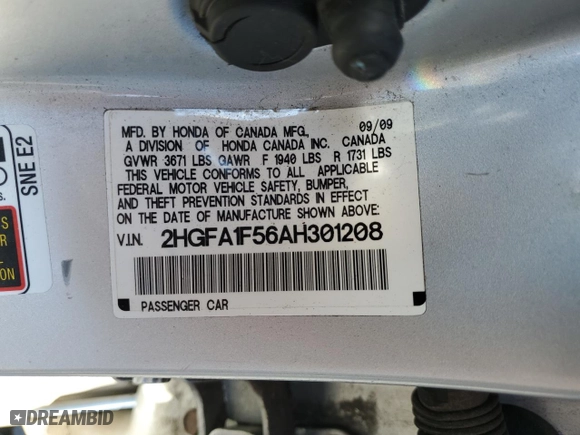 2010 Honda Civic Sdn LX with VIN 2HGFA1F56AH301208, listed as a Copart auction lot 48316655 with 134,147 mi miles and Salvage Title. Bid and sale history available at carsss.com. Image 12.