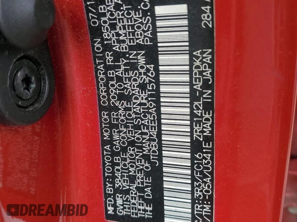 2010 Toyota Corolla z VIN JTDBU4EE5A9115764, wystawiony jako Copart lot #56968155 z przebiegiem 81 716 mil mil oraz Szkoda całkowita • Salvage title. Historia ofert i sprzedaży dostępna na DreamBid. Obrazek 13.