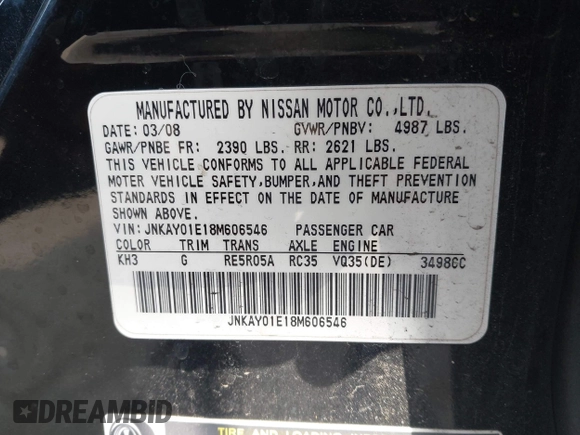 2008 Infiniti M with VIN JNKAY01E18M606546, listed as a IAAI auction lot 42614288 with 161,499 mi miles and . Bid and sale history available at DreamBid. Image 9.
