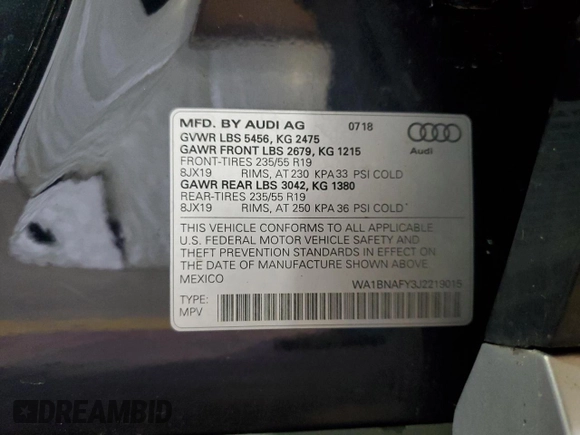 2018 Audi Q5 Premium Plus with VIN WA1BNAFY3J2219015, listed as a Copart auction lot 51166475 with 81,933 mi miles and Salvage Title. Bid and sale history available at carsss.com. Image 14.