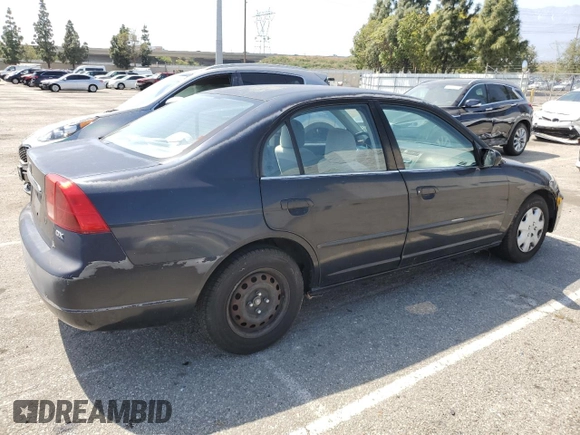 2001 Honda Civic DX with VIN 2HGES16261H588886, listed as a Copart auction lot 53163734 with 193,104 mi miles and Salvage Title. Bid and sale history available at carsss.com. Image 3.