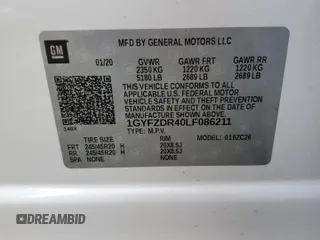 2020 Cadillac XT4 AWD Premium Luxury with VIN 1GYFZDR40LF086211, listed as a Copart auction lot 75734134 with 75,275 mi miles and Salvage title. Bid and sale history available at DreamBid. Image 13.