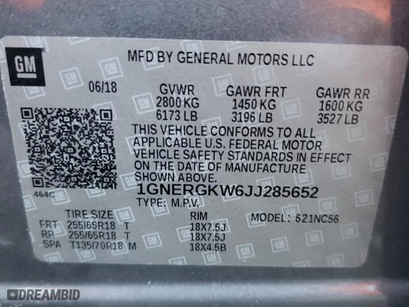 2018 Chevrolet Traverse LT Cloth with VIN 1GNERGKW6JJ285652, listed as a Copart auction lot 70679974 with 47,542 mi miles and Non Repairable. Bid and sale history available at carsss.com. Image 13.