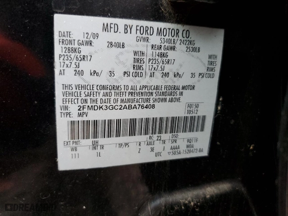 2010 Ford Edge SE with VIN 2FMDK3GC2ABA76408, listed as a Copart auction lot 86062294 with 183,554 mi miles and Clean Title. Bid and sale history available at carsss.com. Image 13.