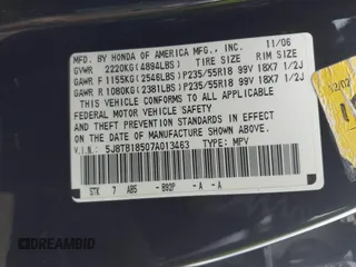 2007 Acura RDX Tech Pkg with VIN 5J8TB18507A013463, listed as a IAAI auction lot 41917940 with 126,533 mi miles. Bid and sale history available at carsss.com. Image 9.