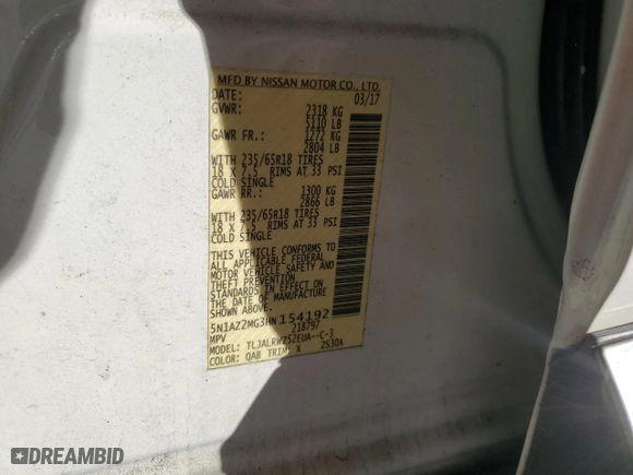 2017 Nissan Murano SL with VIN 5N1AZ2MG3HN154192, listed as a Copart auction lot 83714104 with 146,612 mi miles and Salvage Title. Bid and sale history available at carsss.com. Image 13.