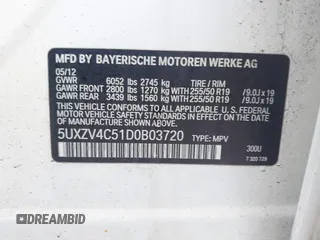 2013 BMW X5 xDrive35i z VIN 5UXZV4C51D0B03720, wystawiony jako IAAI lot #42284686 z przebiegiem 181 322 mil mil oraz . Historia ofert i sprzedaży dostępna na DreamBid. Obrazek 9.