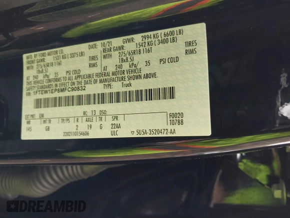 2021 Ford F-150 XL с VIN 1FTEW1EP8MFC90832, выставлен на аукционе IAAI как лот 42052336 с пробегом 37 571 миль миль и . История ставок и продаж доступна на DreamBid. Изображение 9.