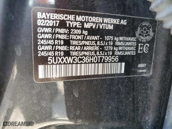 2017 BMW X4 xDrive28i with VIN 5UXXW3C36H0T79956, listed as a Copart auction lot 50156445 with 100,226 mi miles and Salvage Title. Bid and sale history available at carsss.com. Image 13.
