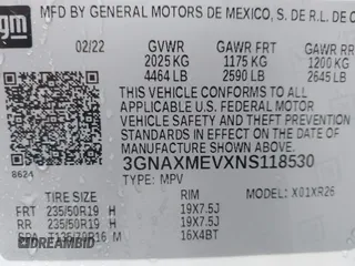 2022 Chevrolet Equinox RS with VIN 3GNAXMEVXNS118530, listed as a IAAI auction lot 41452469 with 53,217 mi miles and . Bid and sale history available at DreamBid. Image 9.