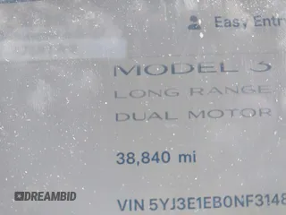 2022 Tesla Model 3 Long Range with VIN 5YJ3E1EB0NF314870, listed as a IAAI auction lot 41762301 with 38,840 mi miles and . Bid and sale history available at DreamBid. Image 15.