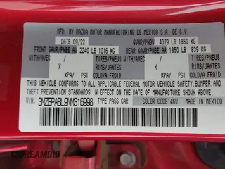 2022 Mazda 3 Select z VIN 3MZBPABL9NM316998, wystawiony jako IAAI lot #42117951 z przebiegiem 44 594 mil mil oraz . Historia ofert i sprzedaży dostępna na DreamBid. Obrazek 9.