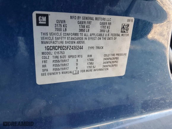 2015 Chevrolet Silverado 1500 LS with VIN 1GCRCPEC5FZ436244, listed as a Copart auction lot 80595304 with 113,820 mi miles and Clean Title. Bid and sale history available at carsss.com. Image 15.