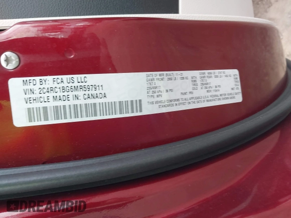 2021 Chrysler Pacifica Touring L with VIN 2C4RC1BG6MR597911, listed as a IAAI auction lot 41660729 with 72,004 mi miles and . Bid and sale history available at DreamBid. Image 9.