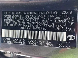 2016 Toyota Prius Four with VIN JTDKARFU7G3516014, listed as a IAAI auction lot 41671300 with 175,745 mi miles. Bid and sale history available at carsss.com. Image 9.
