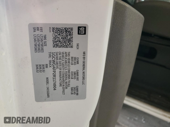 2024 Chevrolet Express Cargo with VIN 1GCWGAFP2R1174904, listed as a Copart auction lot 63218715 with 20,859 mi miles and Clean title. Bid and sale history available at DreamBid. Image 13.