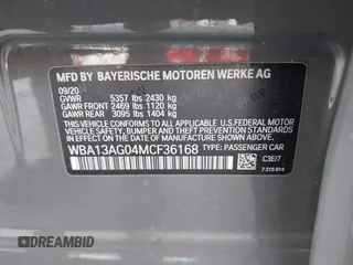2021 BMW 5 Series 530e with VIN WBA13AG04MCF36168, listed as a IAAI auction lot 42256325 with 71,211 mi miles and . Bid and sale history available at DreamBid. Image 9.
