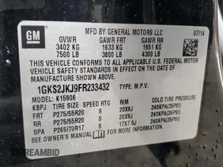 2015 GMC Yukon XL Denali with VIN 1GKS2JKJ9FR233432, listed as a Copart auction lot 47565685 with 206,716 mi miles and Salvage Title. Bid and sale history available at carsss.com. Image 14.