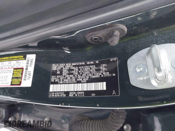 2007 Toyota Tundra SR5 with VIN 5TBBT54187S455761, listed as a IAAI auction lot 41615018 with 78,292 mi miles and . Bid and sale history available at DreamBid. Image 9.