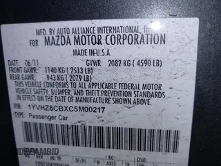 2012 Mazda 6 S Grand Touring with VIN 1YVHZ8CBXC5M00217, listed as a IAAI auction lot 41492686 with 101,571 mi miles and . Bid and sale history available at DreamBid. Image 9.