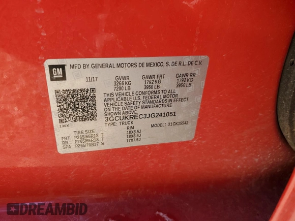 2018 Chevrolet Silverado 1500 LT with VIN 3GCUKREC3JG241051, listed as a Copart auction lot 46256955 with 112,360 mi miles and Salvage Title. Bid and sale history available at carsss.com. Image 12.