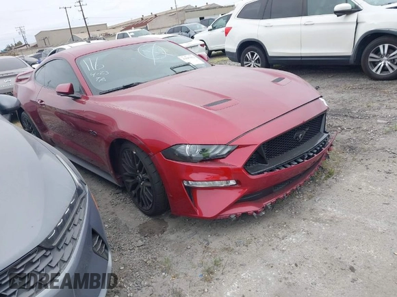 2019 Ford Mustang GT with VIN 1FA6P8CF8K5168730, listed as a IAAI auction lot 41847852 with 42,876 mi miles. Bid and sale history available at carsss.com. Image 1.