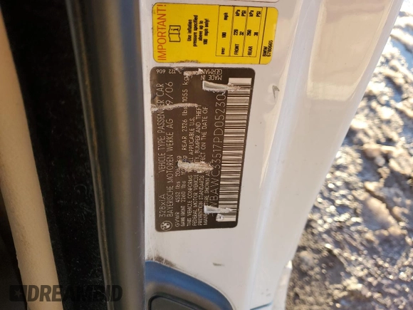 2007 BMW 3 Series 328xi with VIN WBAWC33517PD05230, listed as a Copart auction lot 89274465 with 145,611 mi miles and Salvage Title. Bid and sale history available at DreamBid. Image 12.