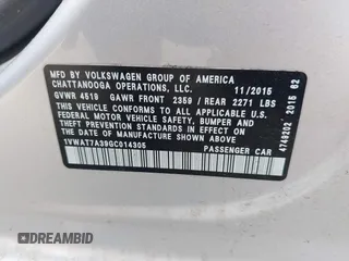 2016 Volkswagen Passat S with VIN 1VWAT7A39GC014305, listed as a IAAI auction lot 42144322 with 187,419 mi miles and . Bid and sale history available at DreamBid. Image 9.