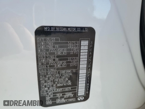 2023 Infiniti QX55 Luxe with VIN 3PCAJ5JR4PF118379, listed as a Copart auction lot 48494775 with 16,181 mi miles and Salvage title. Bid and sale history available at DreamBid. Image 13.