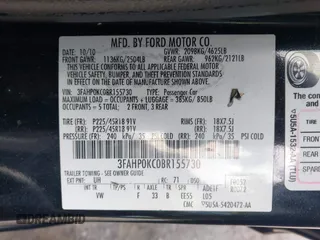 2011 Ford Fusion SPORT with VIN 3FAHP0KC0BR155730, listed as a IAAI auction lot 41926014 with 183,390 mi miles. Bid and sale history available at carsss.com. Image 9.
