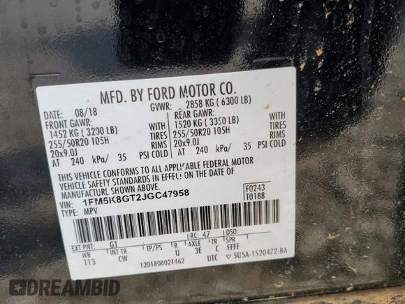 2018 Ford Explorer Sport z VIN 1FM5K8GT2JGC47958, wystawiony jako Copart lot #52446025 z przebiegiem 74 610 mil mil oraz Szkoda całkowita • Salvage title. Historia ofert i sprzedaży dostępna na DreamBid. Obrazek 14.