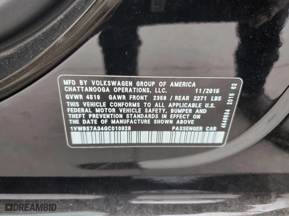 2016 Volkswagen Passat 1.8T SE w/Technology with VIN 1VWBS7A34GC010928, listed as a Copart auction lot 82320034 with 86,900 mi miles and Salvage Title. Bid and sale history available at carsss.com. Image 14.