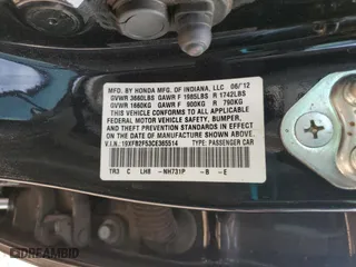 2012 Honda Civic Sdn LX with VIN 19XFB2F53CE365514, listed as a Copart auction lot 50949545 with 93,781 mi miles and Salvage Title. Bid and sale history available at carsss.com. Image 12.