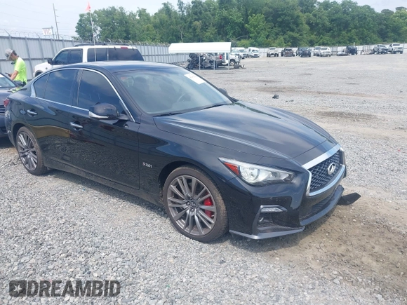 2018 Infiniti Q50 Red Sport 400 with VIN JN1FV7AR2JM481061, listed as a IAAI auction lot 42362510 with 70,028 mi miles and . Bid and sale history available at DreamBid. Image 1.