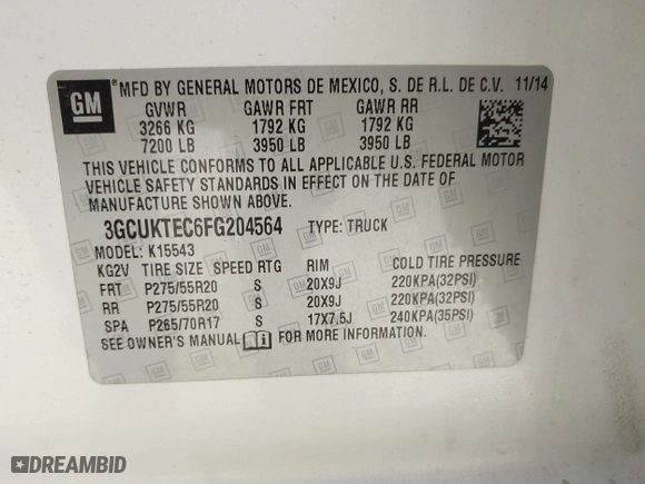 2015 Chevrolet Silverado 1500 High Country with VIN 3GCUKTEC6FG204564, listed as a IAAI auction lot 41953511 with 130,341 mi miles. Bid and sale history available at carsss.com. Image 9.