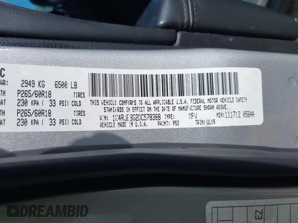 2013 Jeep Grand Cherokee Limited with VIN 1C4RJEBG2DC578388, listed as a IAAI auction lot 41624008 with 182,970 mi miles. Bid and sale history available at carsss.com. Image 9.