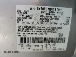 2011 Ford Explorer Limited с VIN 1FMHK8F82BGA32768, выставлен на аукционе Copart как лот 56584095 с пробегом Не указан миль и Списание • Salvage title. История ставок и продаж доступна на DreamBid. Изображение 13.
