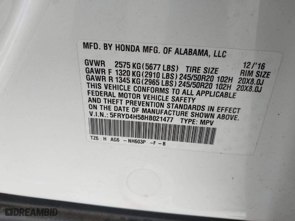2017 Acura MDX w/Technology Pkg with VIN 5FRYD4H58HB021477, listed as a IAAI auction lot 41859957 with 43,298 mi miles. Bid and sale history available at carsss.com. Image 9.