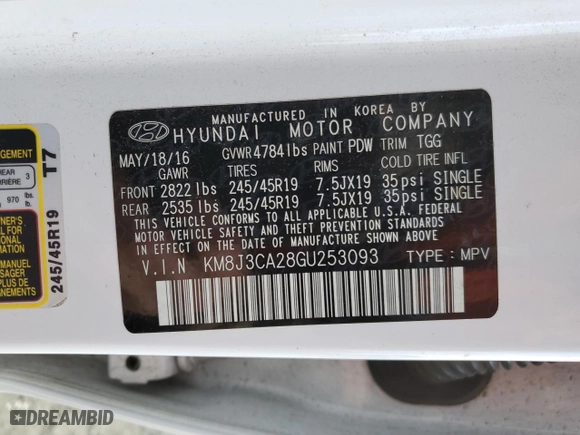 2016 Hyundai Tucson Limited with VIN KM8J3CA28GU253093, listed as a Copart auction lot 82711644 with 74,640 mi miles and Salvage Title. Bid and sale history available at carsss.com. Image 13.
