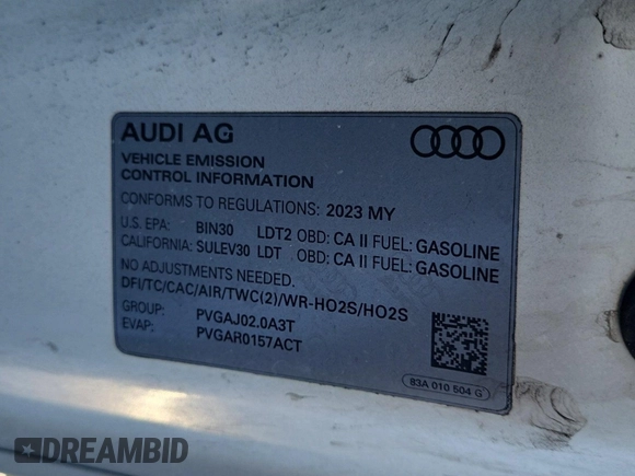 2023 Audi Q3 S line Premium with VIN WA1DECF34P1107427, listed as a IAAI auction lot 42845142 with 43,670 mi miles and . Bid and sale history available at DreamBid. Image 39.